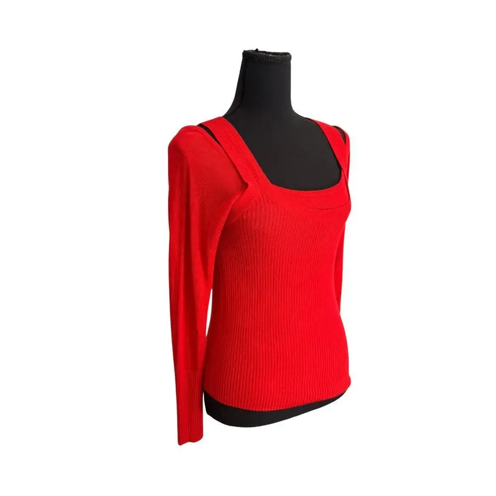 Anthropologie Jamie Red Cold Shoulder Ribbed Knit Sweater Women’s XS